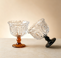French Scalloped Rim Colored Base Goblet, Glass Tumbler for Pudding, Mousse & Milkshake