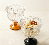 French Scalloped Rim Colored Base Goblet, Glass Tumbler for Pudding, Mousse & Milkshake
