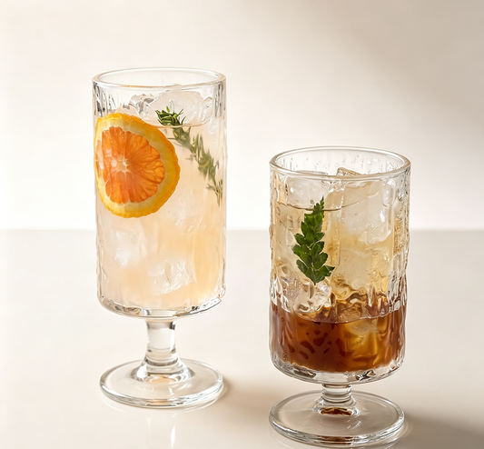 Ins-Style Ice Pattern Embossed Footed Glass, Commercial Cafe Cup for Cold Brew Beverages